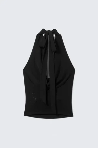 Draperet top med rhinsten – Sort