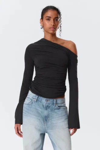 Drapet asymmetrisk Lyocell-top – sort