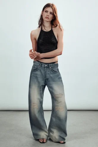 Drift Low Rise Loose Barrel Jeans – Mid Blue – Medium Blue