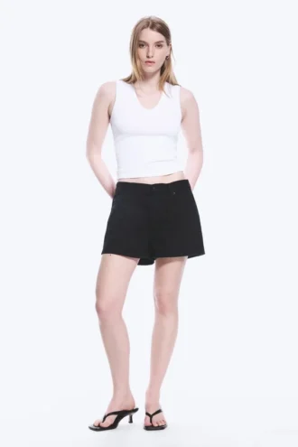 Duchess lavtaljede mini-jeansshorts med slidt look – Black Rinse – Sort