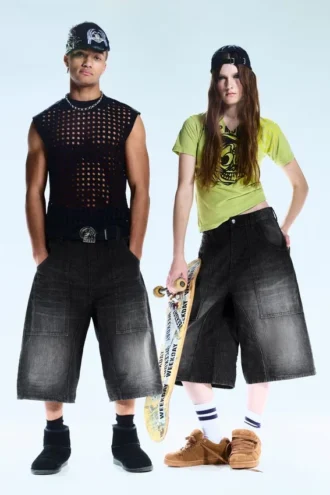 Dunno Unisex Loose Fit Carpenter Jorts – Black Web – Black | Cheap Monday Gb