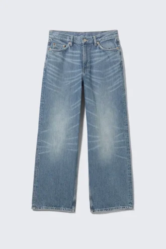 Dynasty lavtaljede, løse Jeans med vid benvidde – Blue Stream – mellemblå