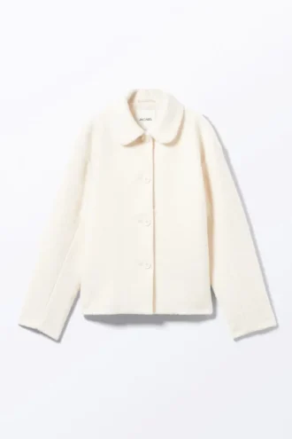 Enkeltradet jakke i uldblanding – Off-White