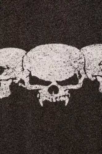 Fantastisk, boksformet t-shirt med print og lange ærmer – vasket sort – dødningehoved og flamme
