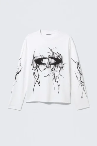 Fantastisk, boxy t-shirt med print og lange ærmer – hvid – Big Mess