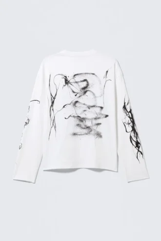 Fantastisk, boxy t-shirt med print og lange ærmer – hvid – Big Mess