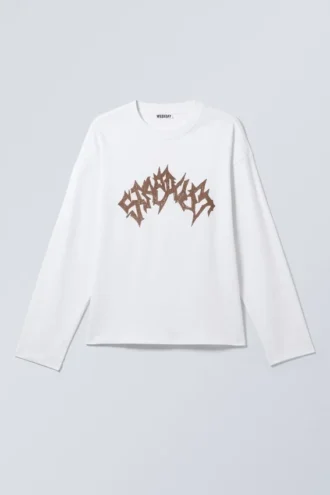Fantastisk, boxy T-shirt med print og lange ærmer – hvid – Stardust