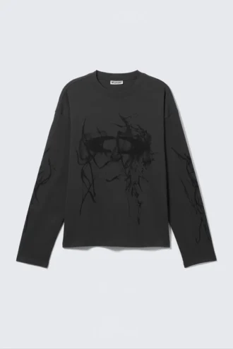 Fantastisk, boxy t-shirt med print og lange ærmer – mørkegrå – Big Mess