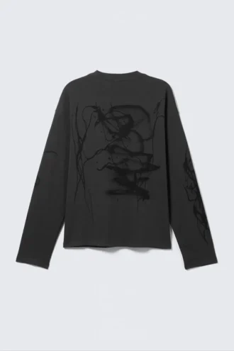 Fantastisk, boxy t-shirt med print og lange ærmer – mørkegrå – Big Mess