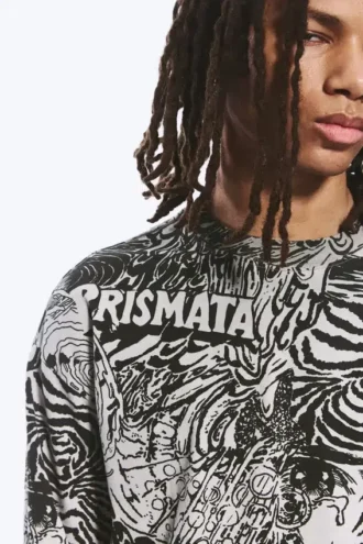 Fantastisk, firkantet T-shirt med print og lange ærmer – Dark Mole – Psychedelia