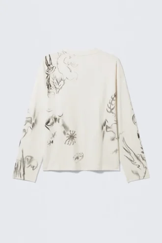 Fantastisk, firkantet T-shirt med print og lange ærmer – hvid – Sketch Book