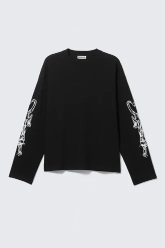 Fantastisk, firkantet t-shirt med print og lange ærmer – sort – Angry Panthers