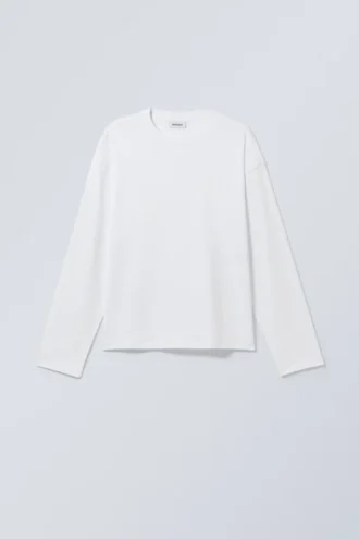Fantastisk langærmede boxy-pasform-t-shirt – hvid