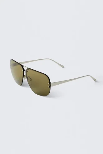 Farvede ovale unisex-solbriller i aviator-stil – sølv – grønne glas