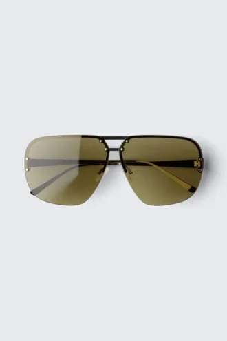 Farvede ovale unisex-solbriller i aviator-stil – sølv – grønne glas