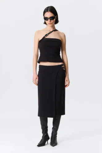 Faustina C Mid Rise Side-Buckle Pencil Nederdel – Sort