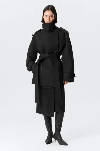 Faustina C Oversized dobbeltradet trenchcoat – sort