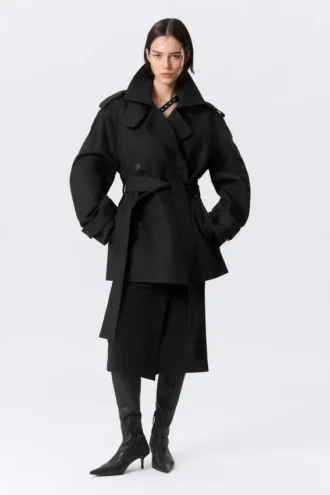 Faustina C Oversized dobbeltradet trenchcoat – sort