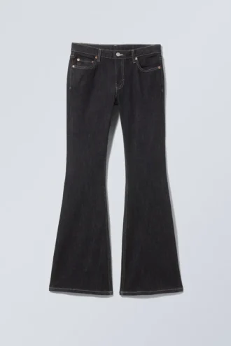 Flame Low Rise Slim Flared Jeans – Black Rinse – Sort