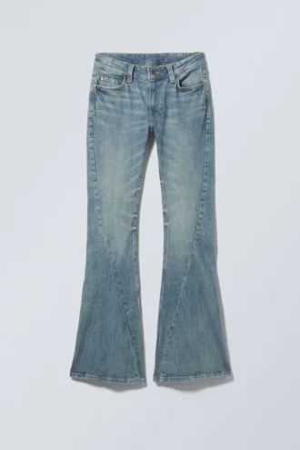 Flame Low Rise Slim Flared Leg Twist Jeans – Turquoise Dust – Medium Blue