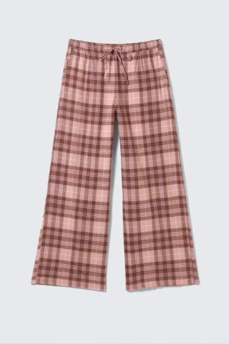 Flanellpyjamasbukser – lyserød og brun ternet