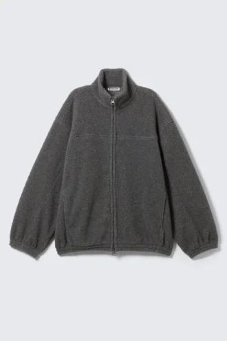 Fleece-jakke med lynlås – mørkegrå melange