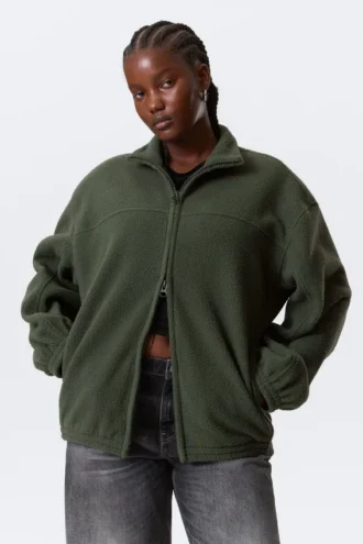 Fleece-jakke med lynlås – mørkegrøn