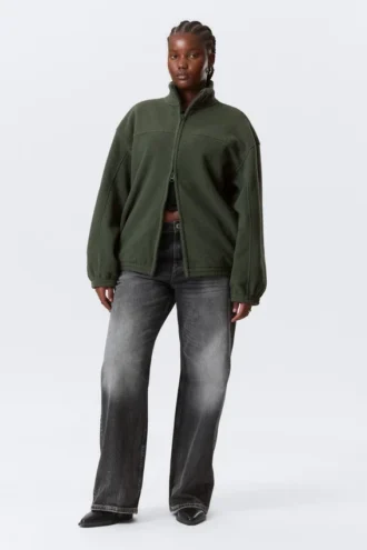 Fleece-jakke med lynlås – mørkegrøn