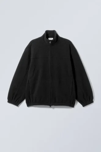 Fleece-jakke med lynlås – sort