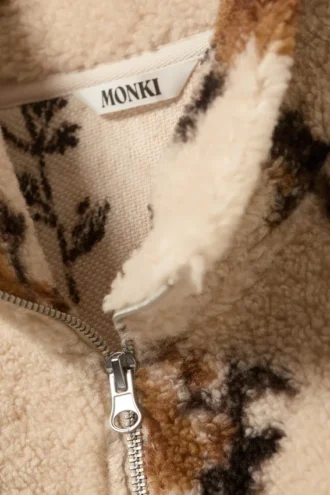 Fleecejakke med lynlås – beige – brun blomsterprint