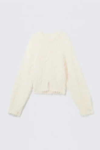 Fluffy striktrøje – hvid