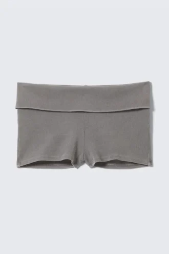Foldede ribbede bomulds-hotpants – grå