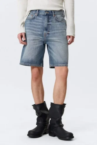 Galaxy Loose Mid Rise Denim Shorts – Blue Horses – Medium Blue