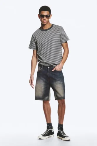 Galaxy Mid Rise Loose Denim Shorts – Laser Blue – Medium Blue