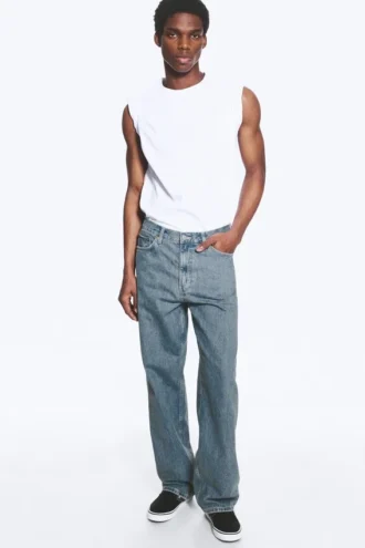 Galaxy Mid Rise Loose Straight Jeans – 2000 Blue – Medium Blue