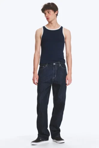 Galaxy Mid Rise Loose Straight Jeans – Blue Rinse – Mørkeblå