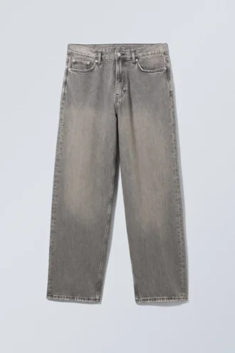 Galaxy Mid Rise Loose Straight Jeans – Clay Grey – Grey