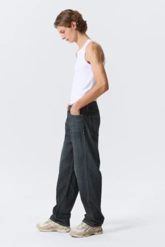 Galaxy Mid Rise Loose Straight Jeans – Deep Sea Blue – Mørkeblå