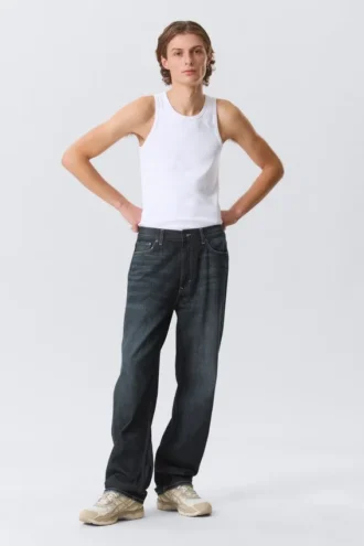 Galaxy Mid Rise Loose Straight Jeans – Deep Sea Blue – Mørkeblå
