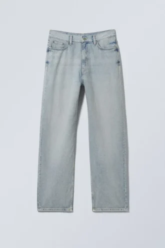 Galaxy Mid Rise Loose Straight Jeans – Murstensblå – Lys blå