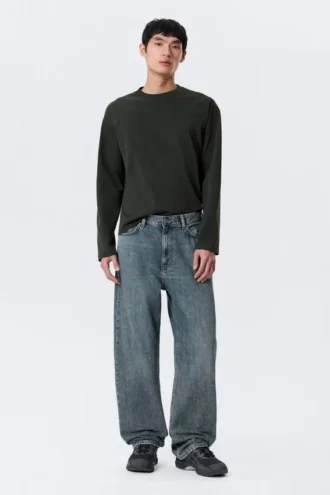 Galaxy Mid Rise Loose Straight Jeans – Second Blue – Blå
