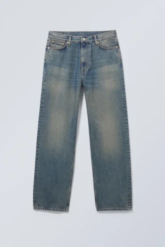Galaxy Mid Rise Loose Straight Jeans – Stålblå – Mellemblå