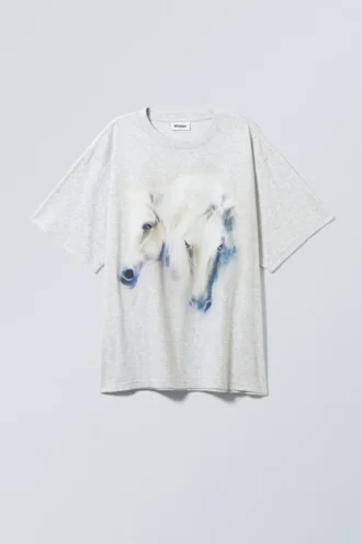 Gen-T-shirt med print – Horses Grey Melange