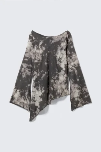 Gennemsigtig asymmetrisk langærmet bluse – sort – Obsidian Mist