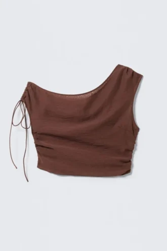 Gennemsigtig asymmetrisk top med snøre – Brun