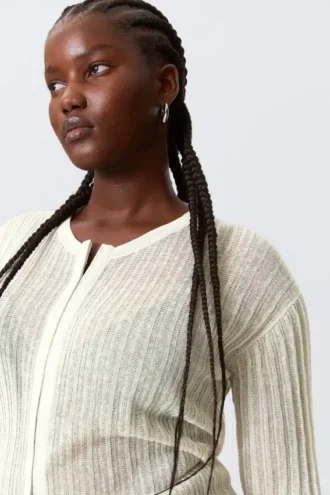 Gennemsigtig cardigan i linneblanding – Ecru