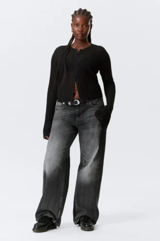 Gennemsigtig cardigan i linneblanding – sort