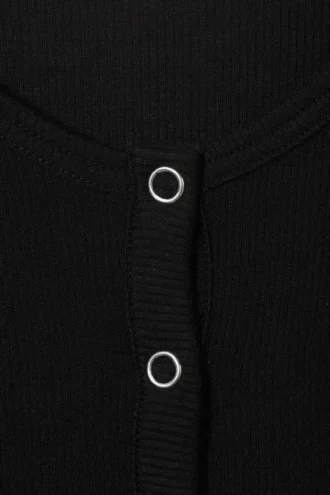 Gennemsigtig ribbet langærmet Henley-top – sort