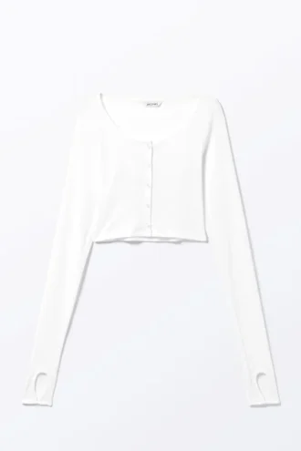 Gennemsigtig ribstrikket Cardigan – hvid