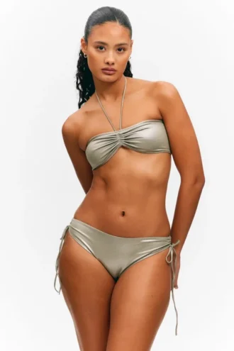 Glitter-halterneck-bikinitop – Glitter khakigrøn